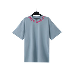 Palm Angels Light Blue Neck Red Logo Tee