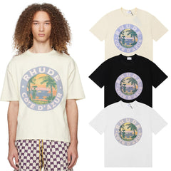Rhude Cote D'Azur Tropical Palm Circle Graphic Short Sleeve T-Shirt