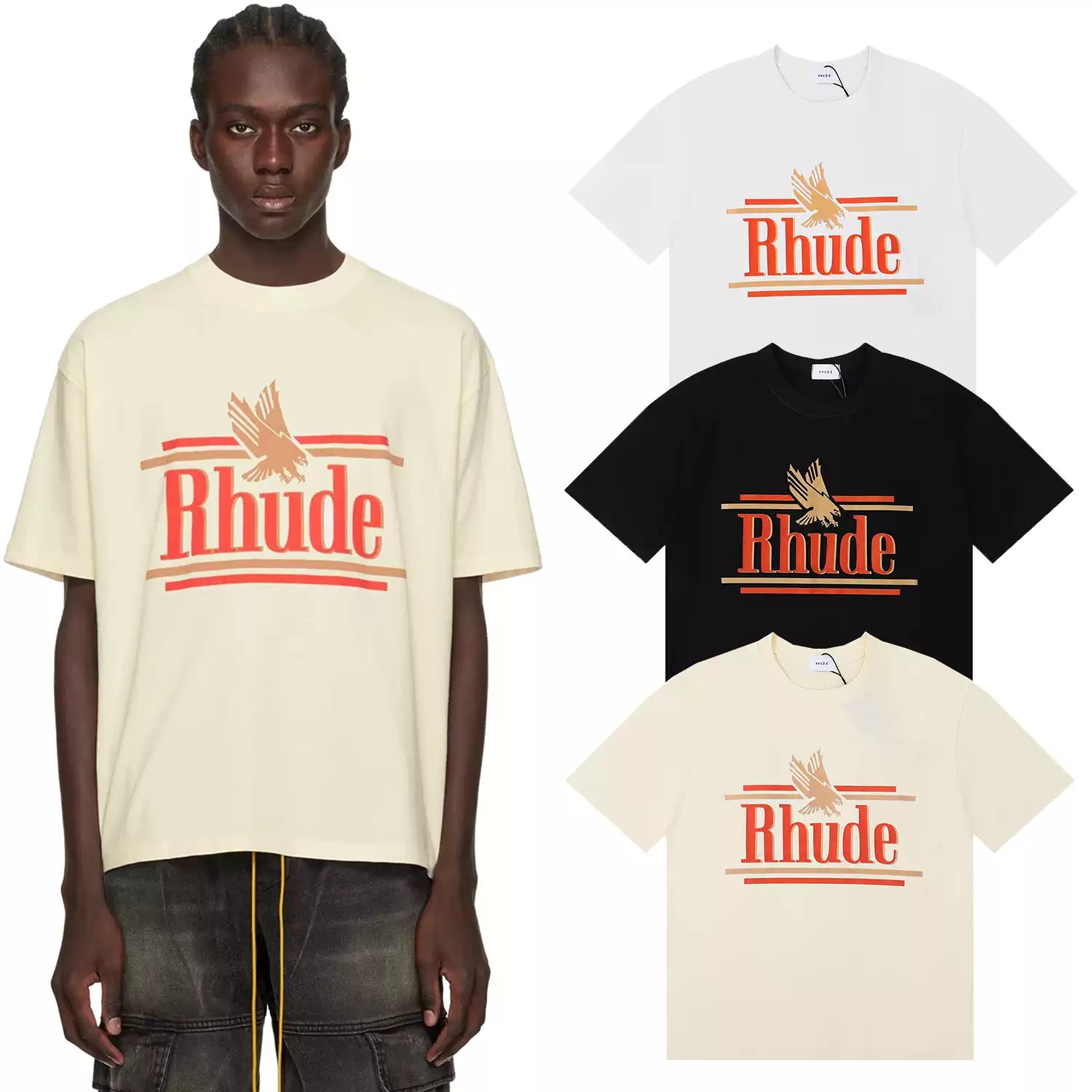 Rhude Eagle Logo Classic Letter Graphic Short Sleeve T-Shirt