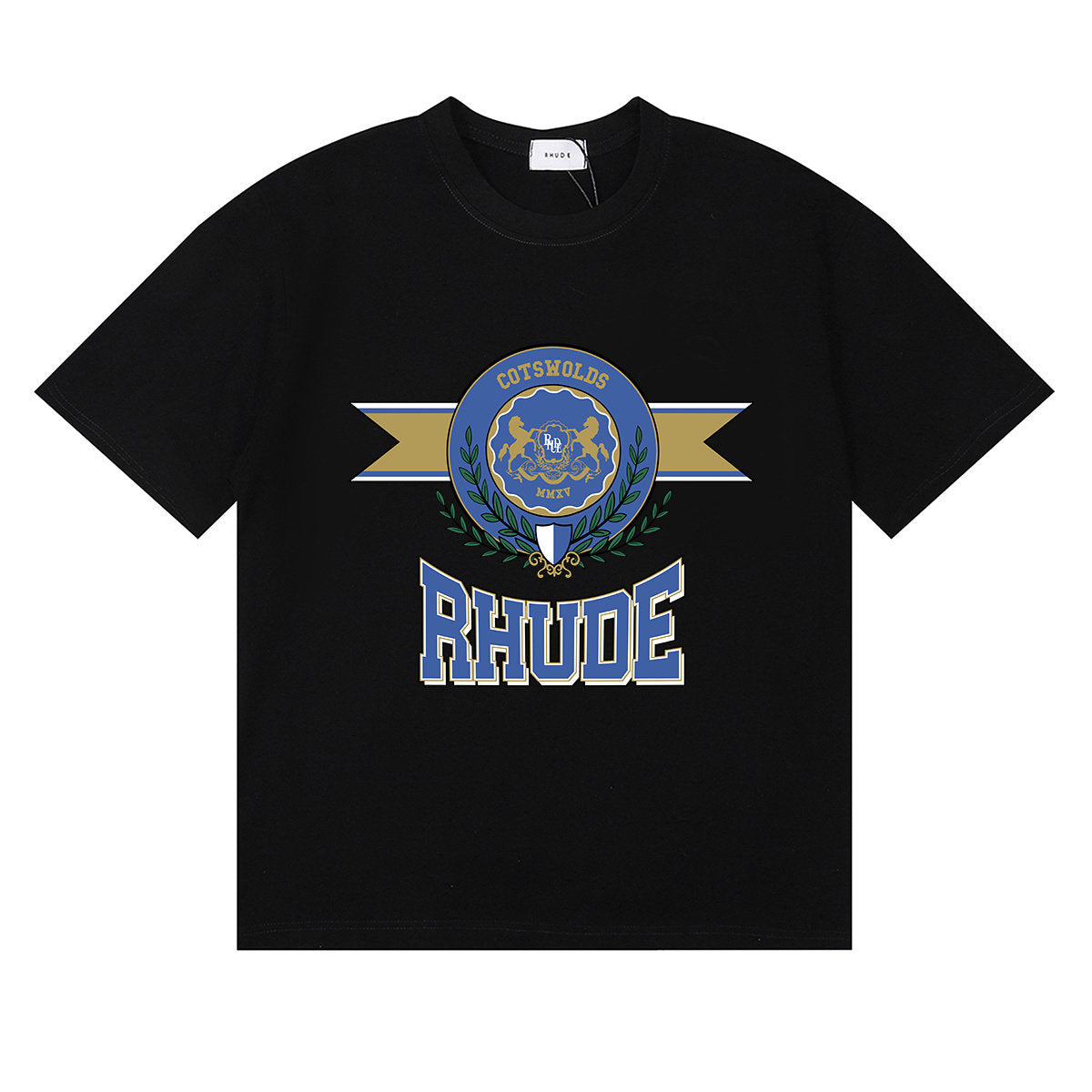 Rhude Cotswolds Laurel Crest Ribbon Graphic Short Sleeve T-Shirt