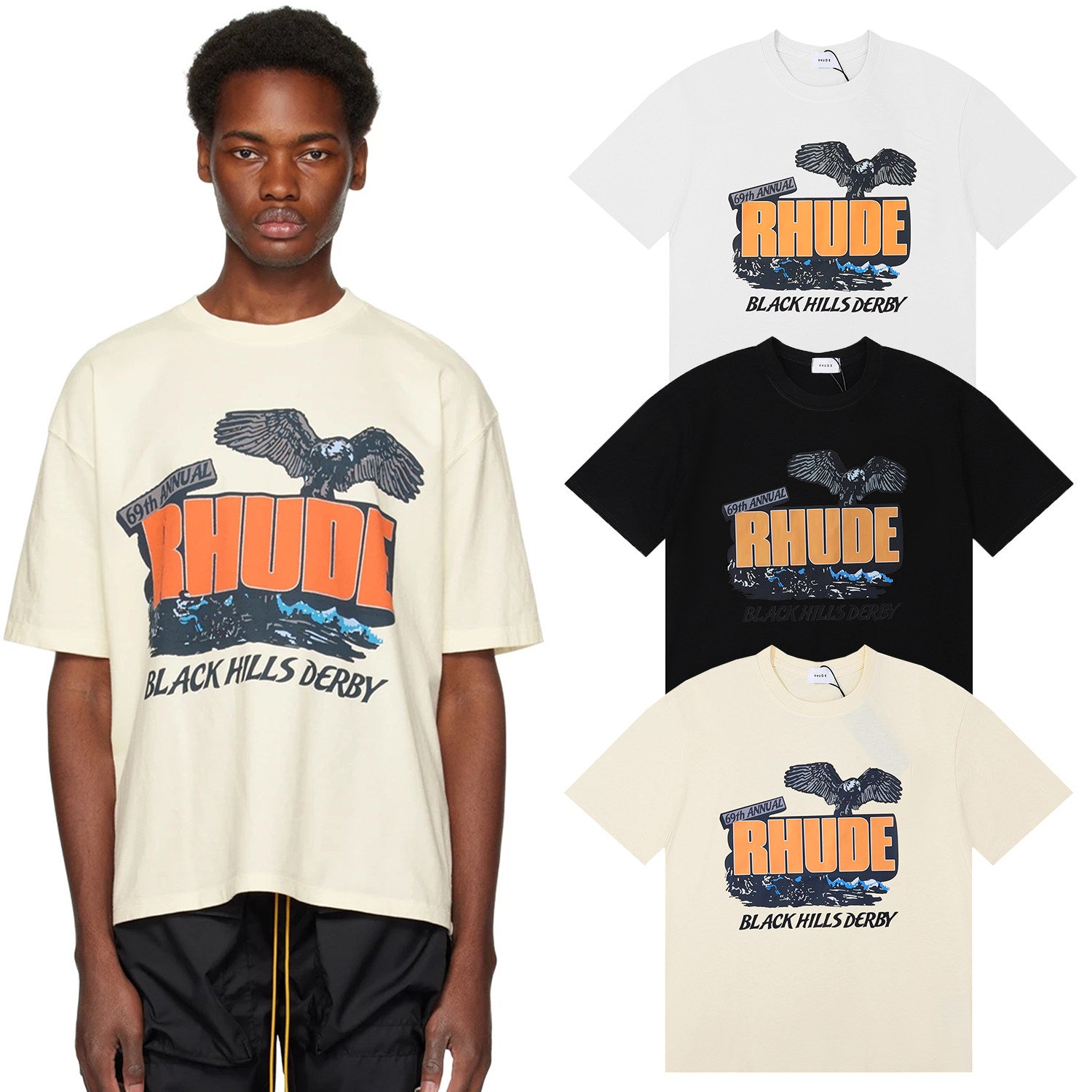 Rhude Black Hills Derby Eagle Graphic Short Sleeve T-Shirt