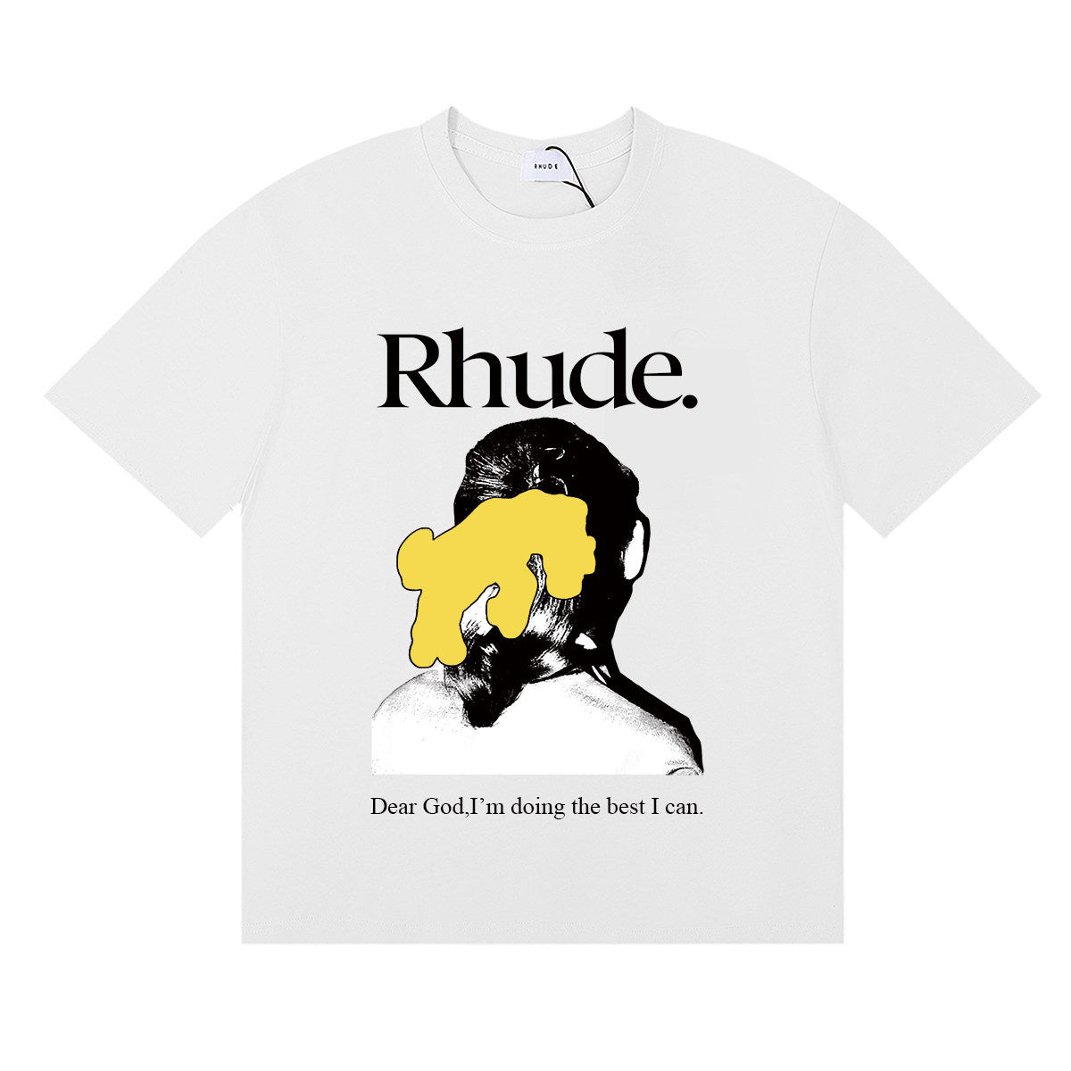 Rhude "Dear God I'm Doing The Best I Can" Portrait Graphic Short Sleeve T-Shirt