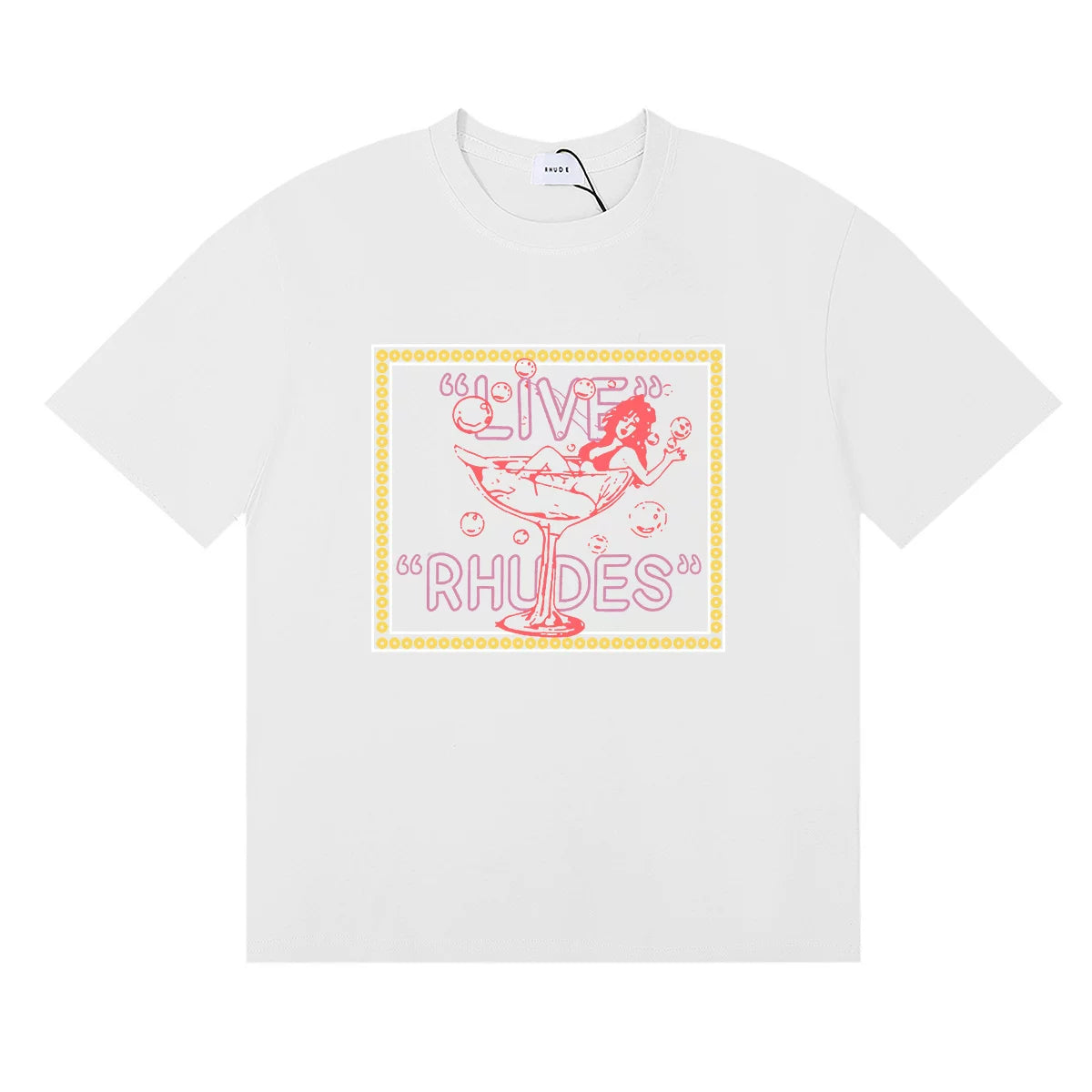 Rhude Live Rhudes Martini Girl Neon Frame Graphic Short Sleeve T-Shirt