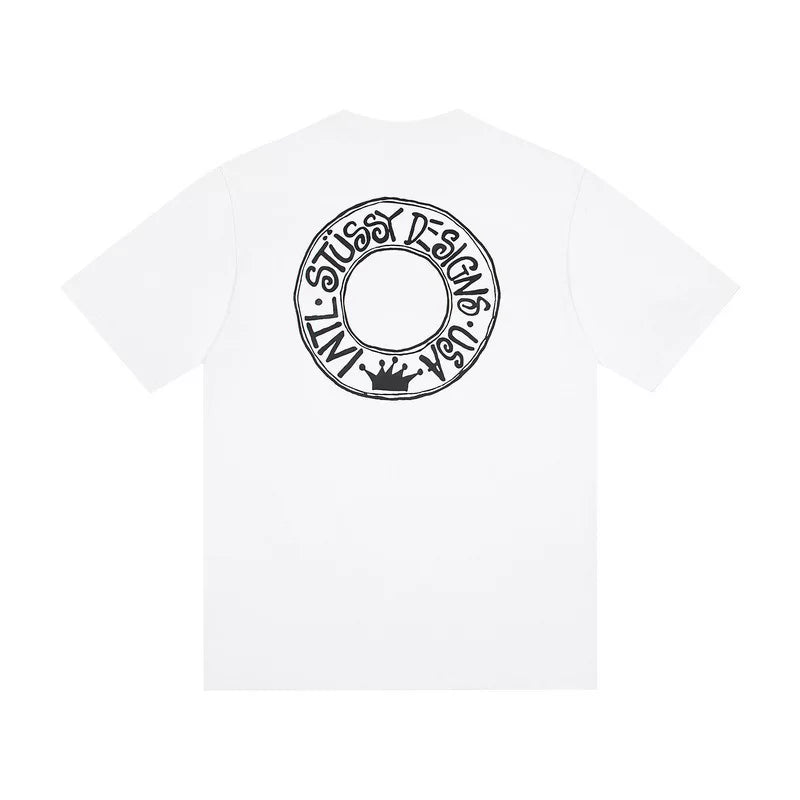 STUSSY White Circle Logo Back Print Tee