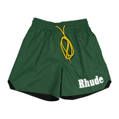 Rhude Bold Logo Yellow Drawstring Green Streetwear Board Shorts