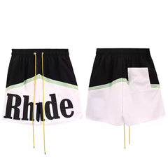 Rhude Color‑Block Bold Logo Yellow Drawstring Streetwear Shorts