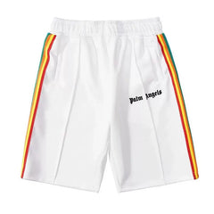 Palm Angels White Rainbow Side Stripe Shorts Unisex Trendy Summer Casual Shorts