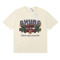 Rhude Town And Country Bordeaux Grape Vintage Graphic Cream Short Sleeve T‑Shirt