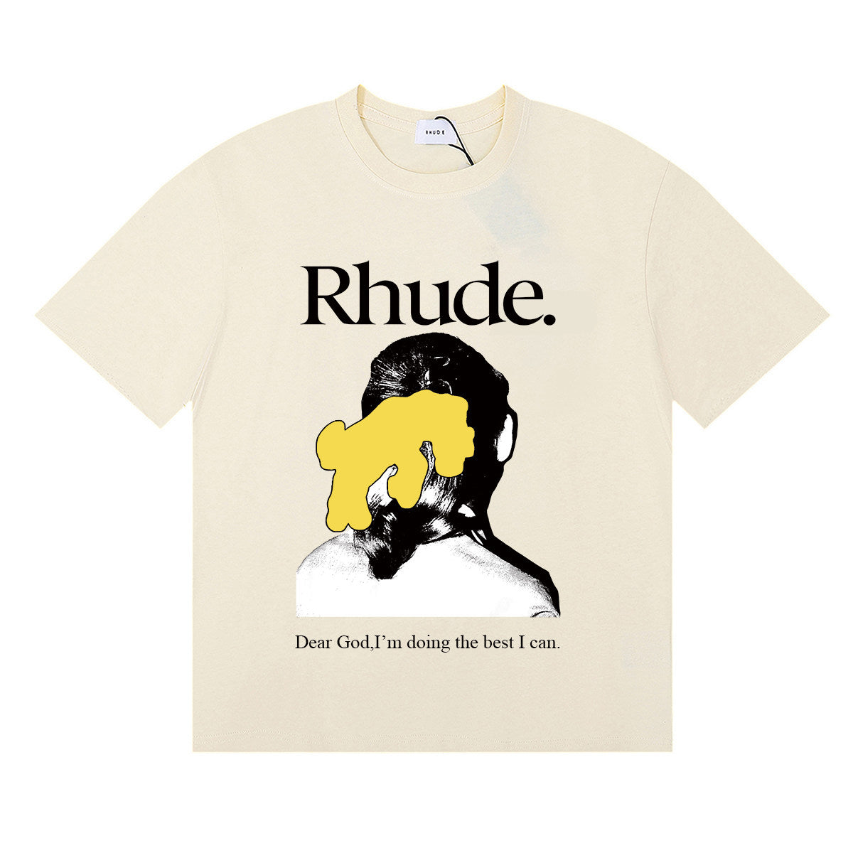 Rhude "Dear God I'm Doing The Best I Can" Portrait Graphic Short Sleeve T-Shirt