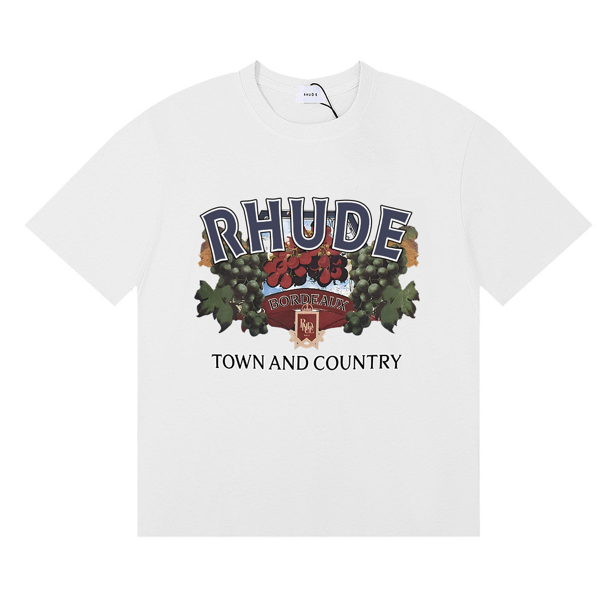 Rhude Town And Country Bordeaux Grape Vintage Graphic White Short Sleeve T‑Shirt
