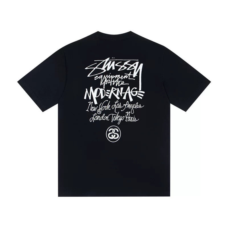 STUSSY Black Modernage Graffiti Back Print Tee
