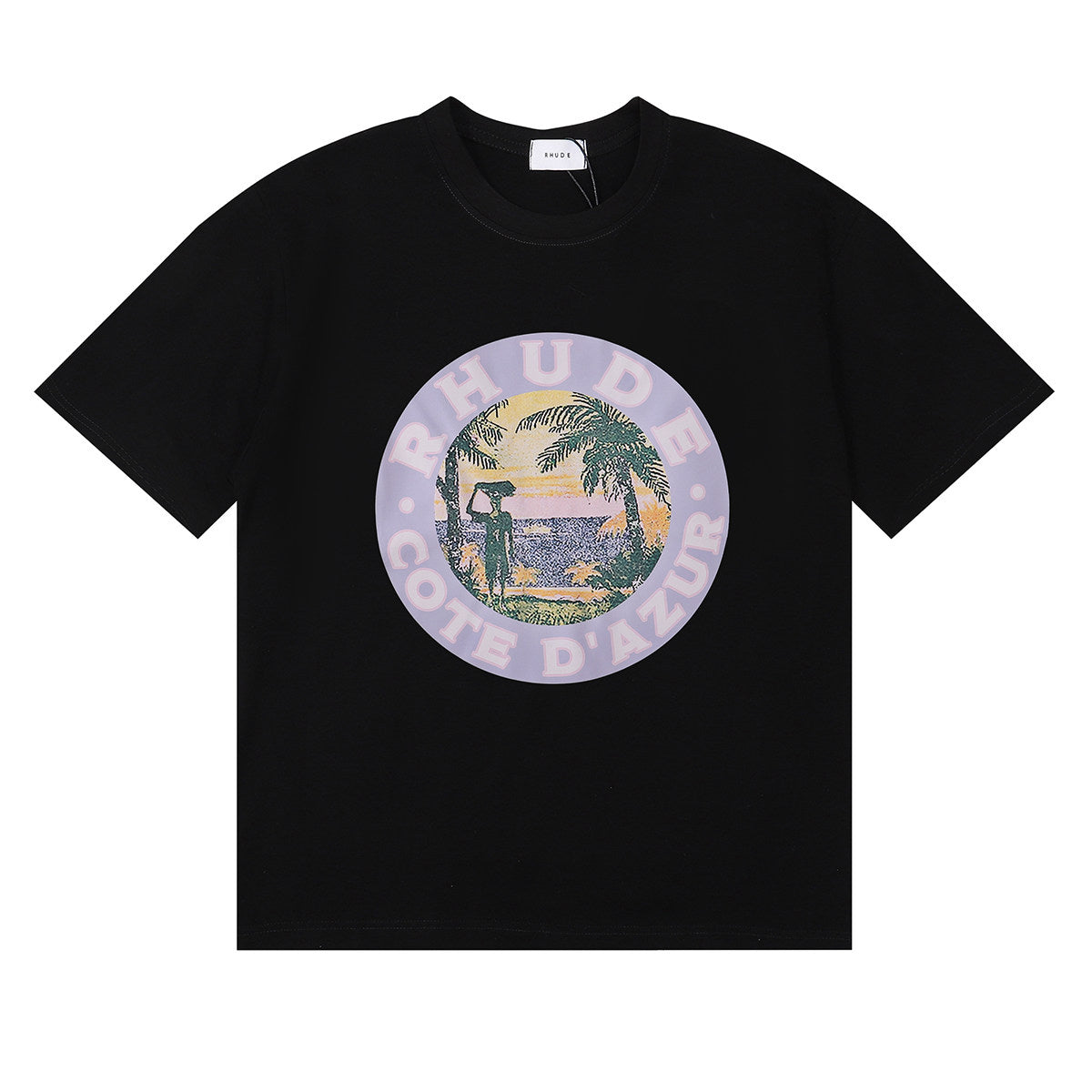 Rhude Cote D'Azur Tropical Palm Circle Graphic Short Sleeve T-Shirt
