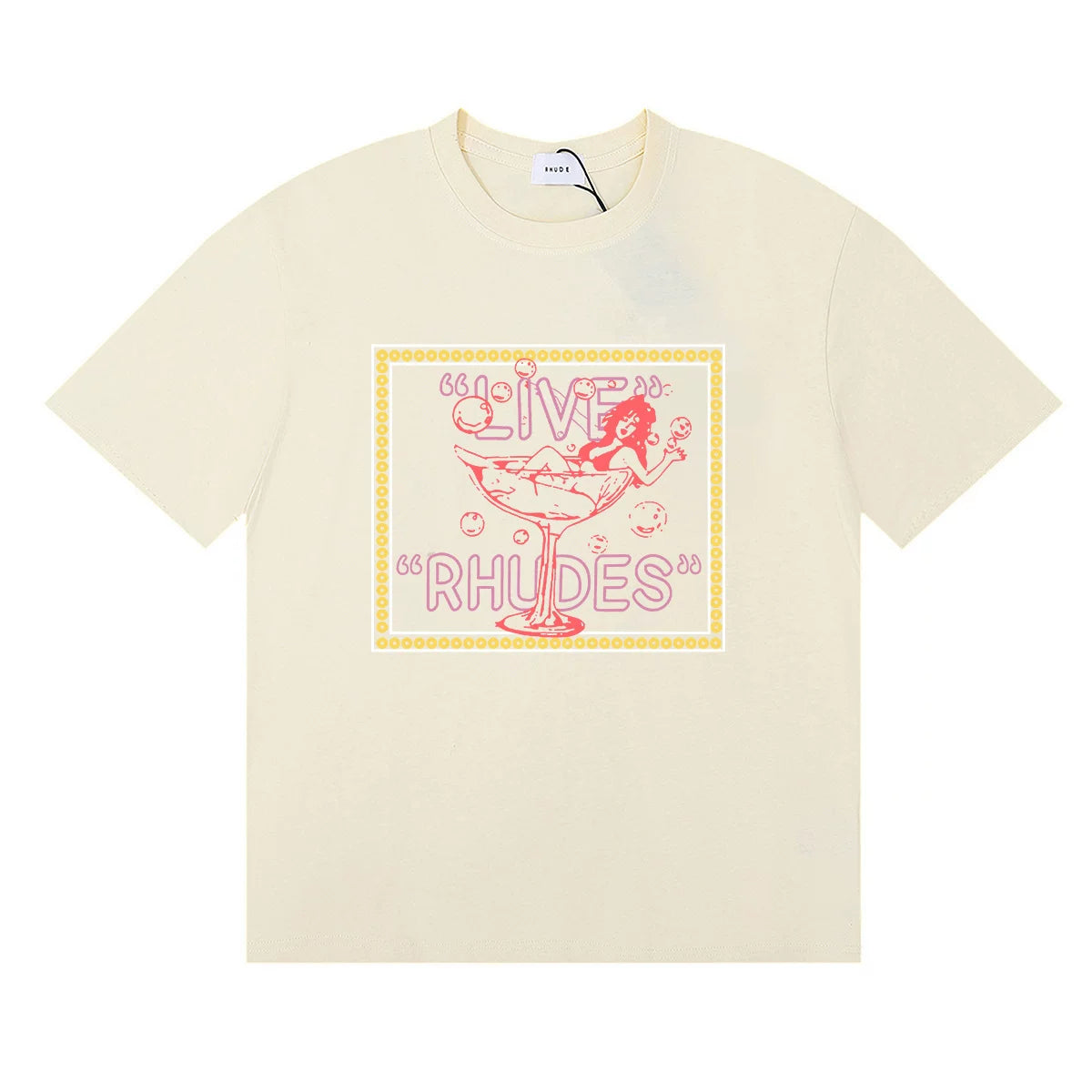 Rhude Live Rhudes Martini Girl Neon Frame Graphic Short Sleeve T-Shirt