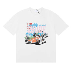 Rhude Grand Prix Miami Racing Car Graphic White Short Sleeve T‑Shirt