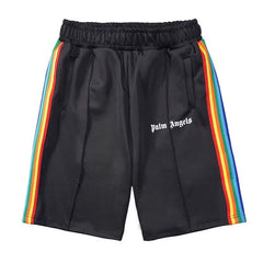 Palm Angels Black Rainbow Side Stripe Shorts Unisex Streetwear Sports Shorts