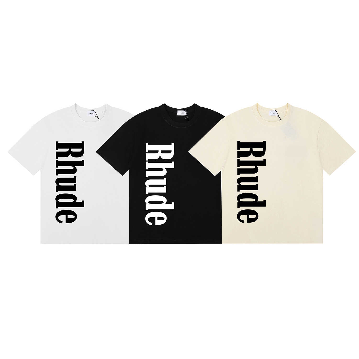 Rhude Vertical Bold Letter Logo Graphic Short Sleeve T-Shirt