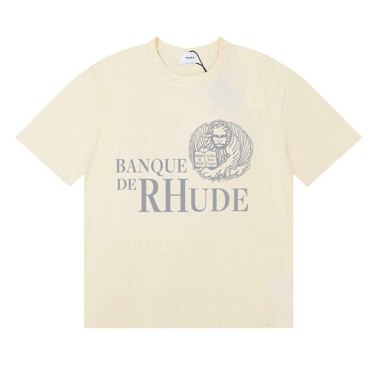 Rhude Banque De Rhude Lion Emblem Graphic Cream Short Sleeve T‑Shirt