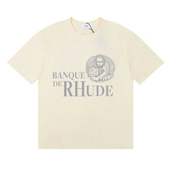 Rhude Banque De Rhude Lion Emblem Graphic Cream Short Sleeve T‑Shirt