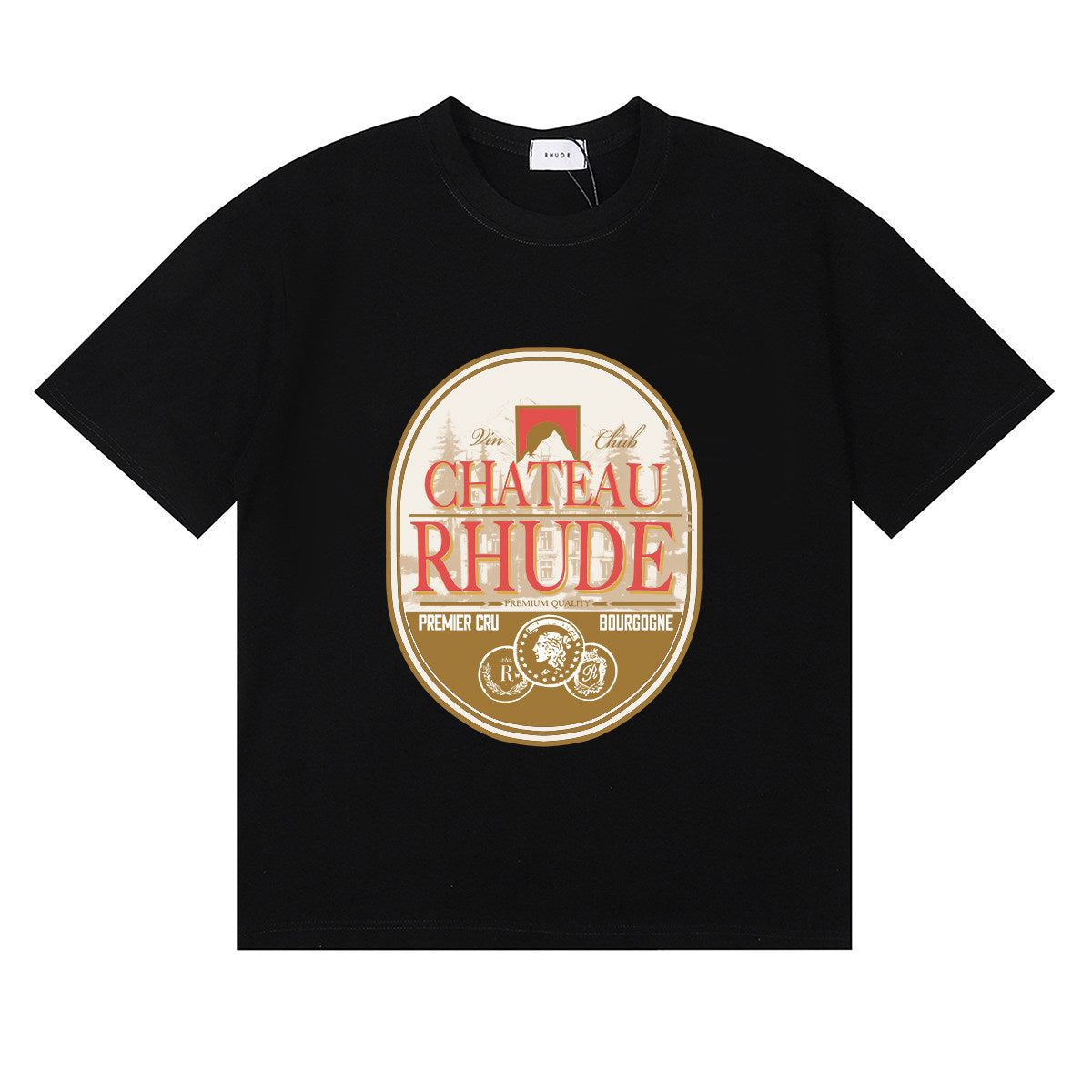 Rhude Chateau Rhude Wine Label Graphic Black Short Sleeve T‑Shirt