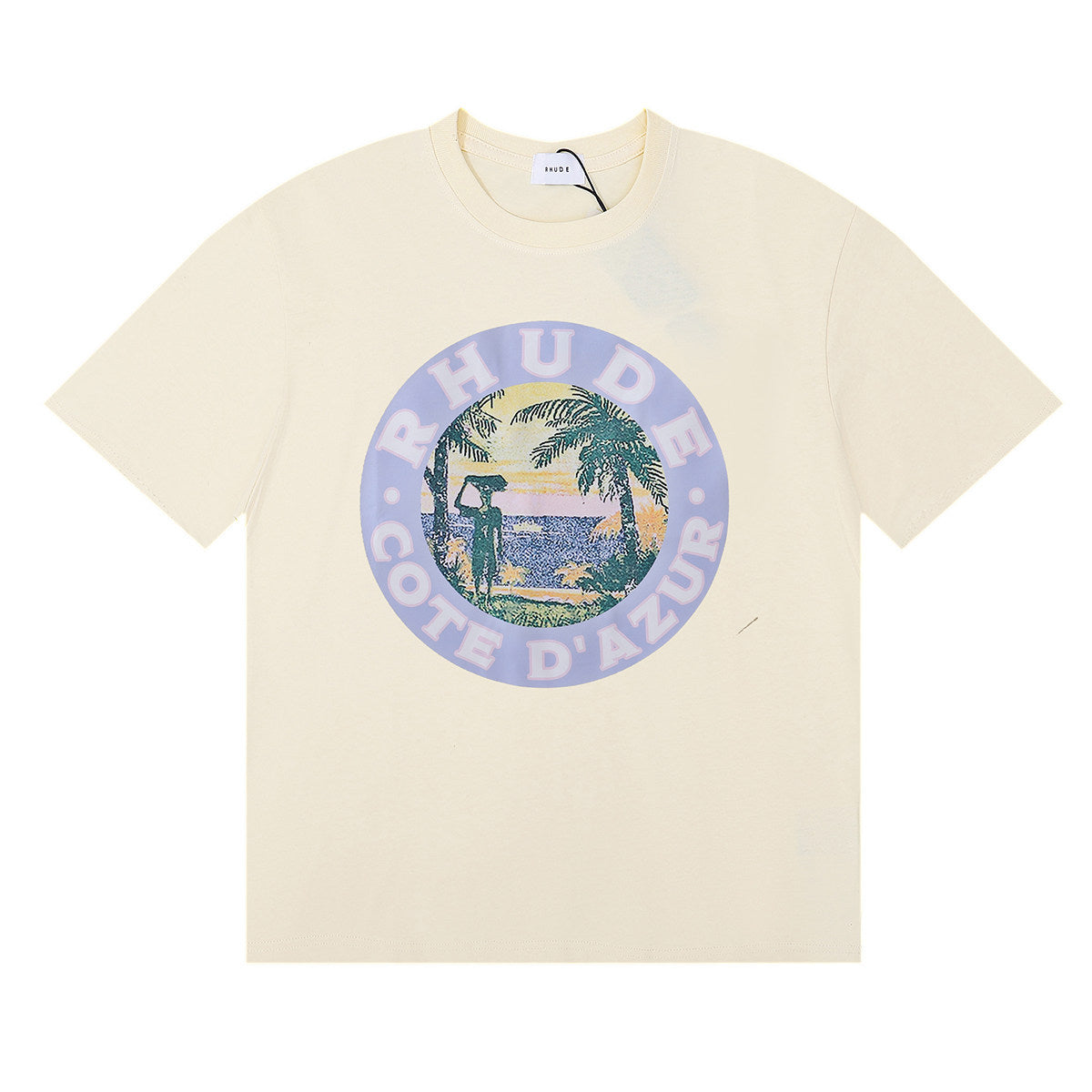 Rhude Cote D'Azur Tropical Palm Circle Graphic Short Sleeve T-Shirt