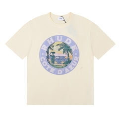 Rhude Cote D'Azur Tropical Palm Circle Graphic Short Sleeve T-Shirt
