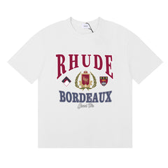 Rhude Bordeaux Grand Vin Crest Emblem Vintage Graphic White Short Sleeve T‑Shirt