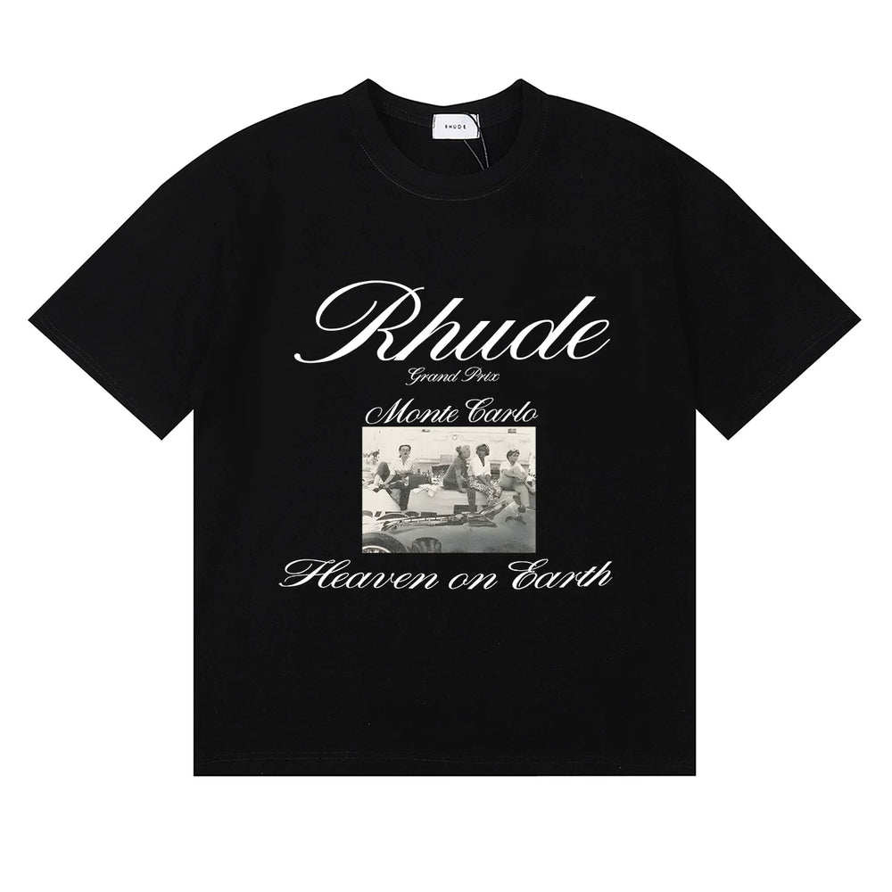 Rhude Heave on Earth Retro Printed High Street Loose Couple Short sleeved T-shirt Summer