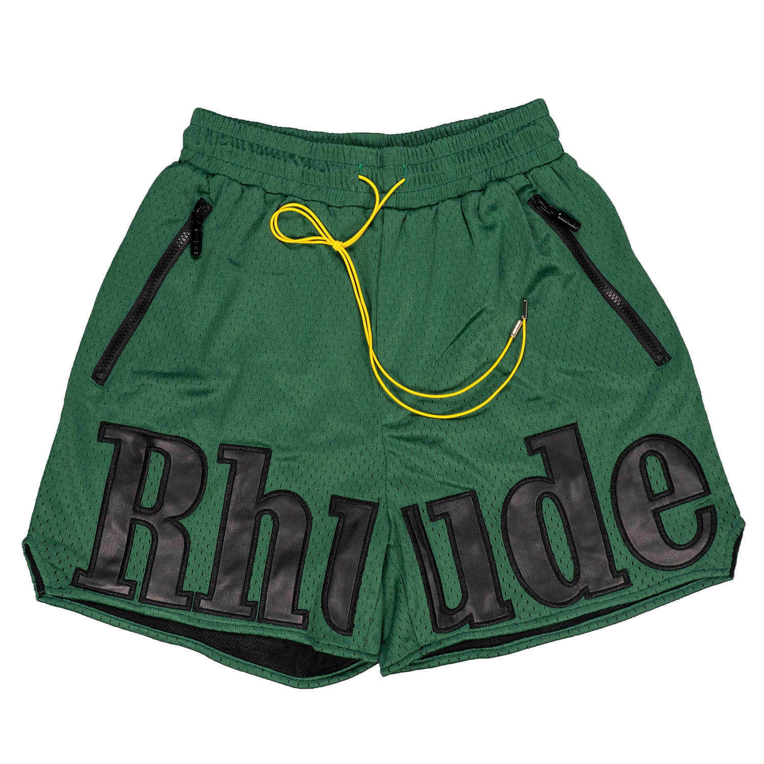 Rhude Large Logo Applique Mesh Streetwear Drawstring Green Shorts