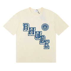 Rhude Diagonal Varsity Letter Crest Graphic Short Sleeve T-Shirt