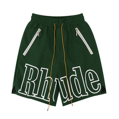 Rhude Large Outline Logo Print Drawstring Green Streetwear Shorts