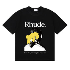 Rhude "Dear God I'm Doing The Best I Can" Portrait Graphic Short Sleeve T-Shirt