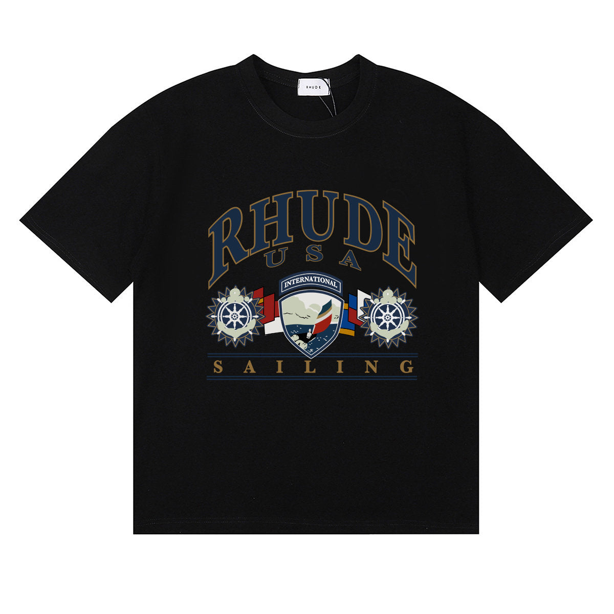 Rhude USA International Sailing Nautical Crest Graphic Short Sleeve T-Shirt