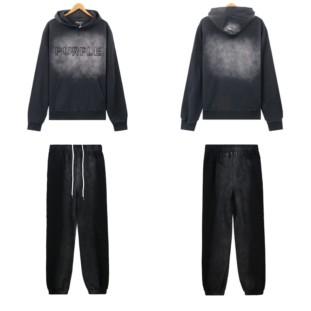 Palm Angels PURPLE Black Faded Hoodie Tracksuit 2Pcs