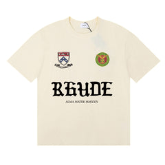 Rhude Alma Mater Crest Badge Graphic Cream Short Sleeve T‑Shirt