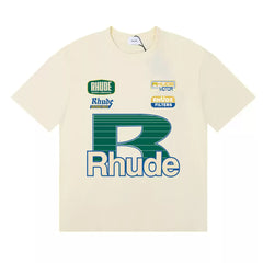 Rhude Racing Motor Badge Graphic Cream Short‑Sleeve Tee