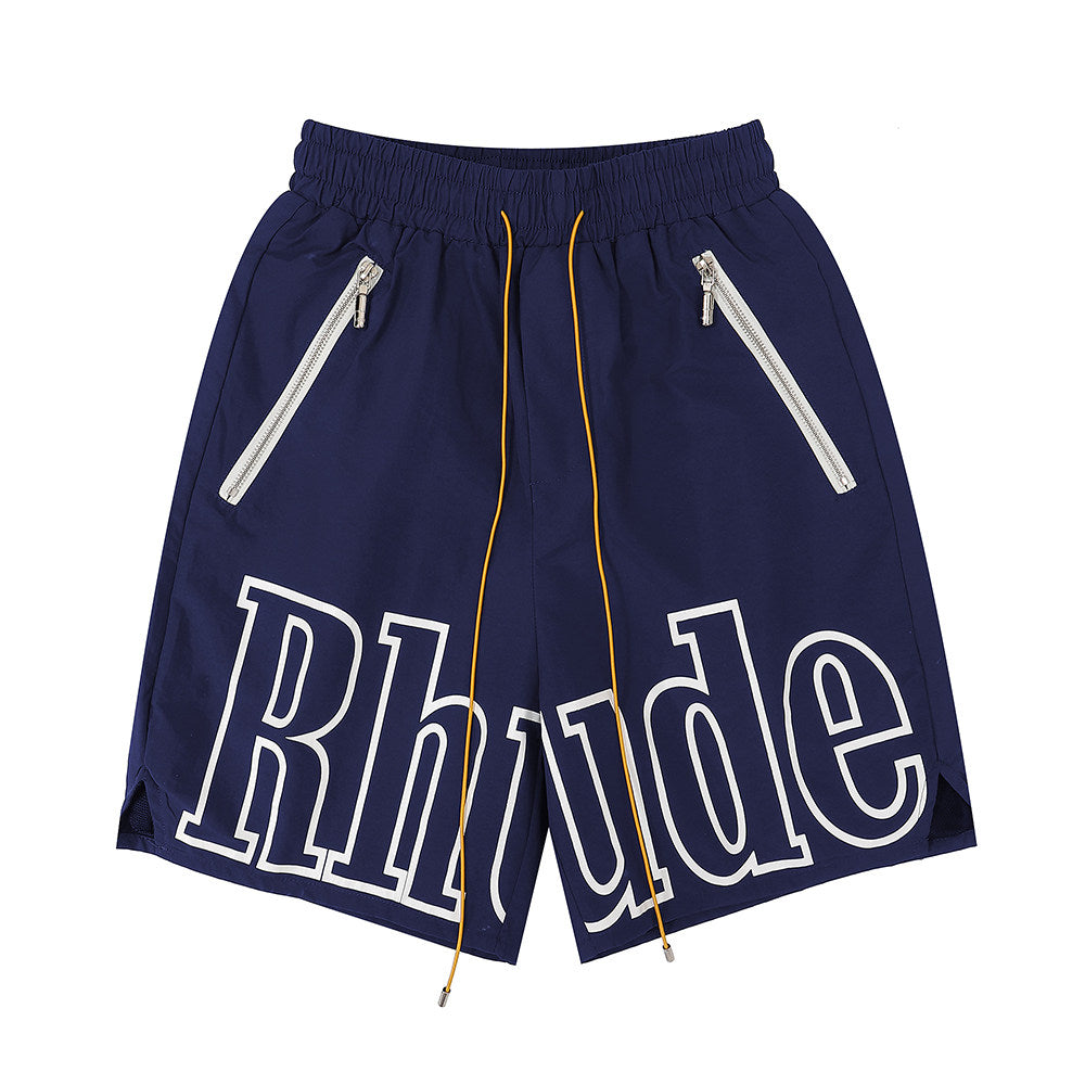Rhude Large Outline Logo Print Drawstring Navy Streetwear Shorts