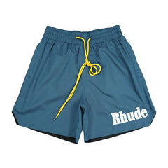 Rhude Bold Logo Yellow Drawstring Teal Streetwear Board Shorts