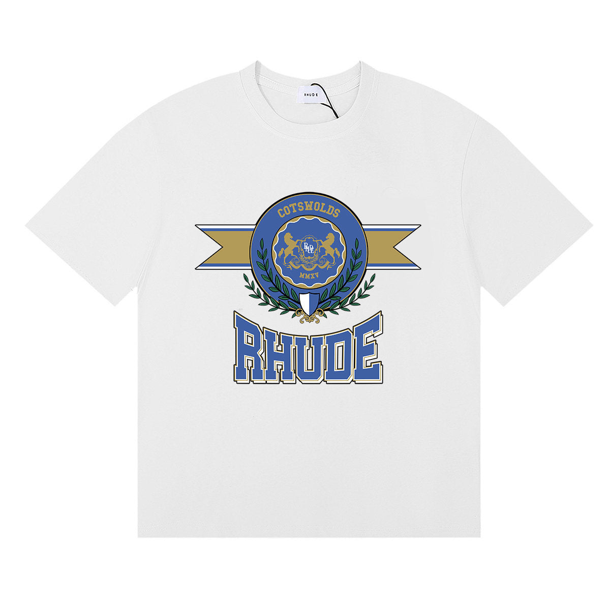Rhude Cotswolds Laurel Crest Ribbon Graphic Short Sleeve T-Shirt