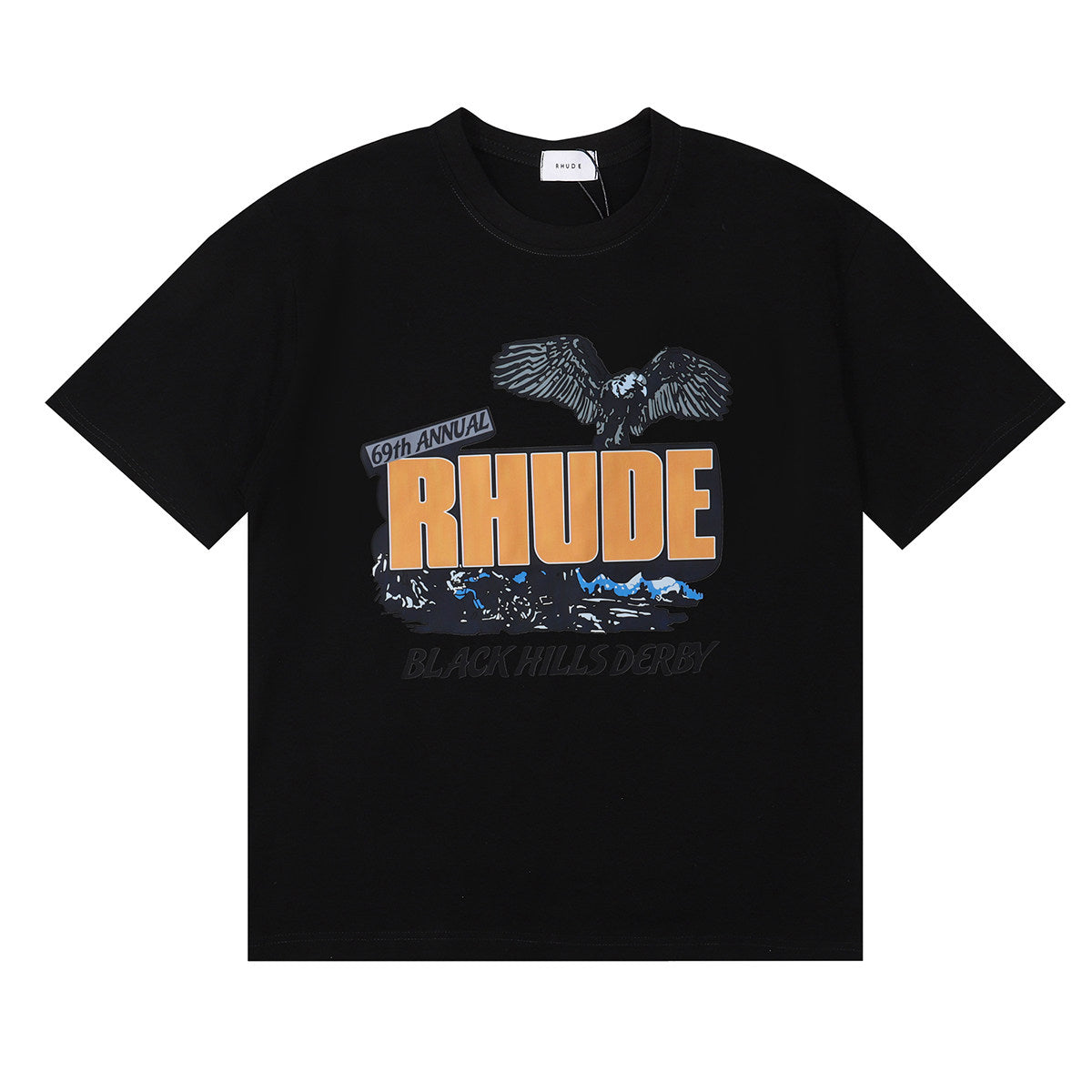 Rhude Black Hills Derby Eagle Graphic Short Sleeve T-Shirt