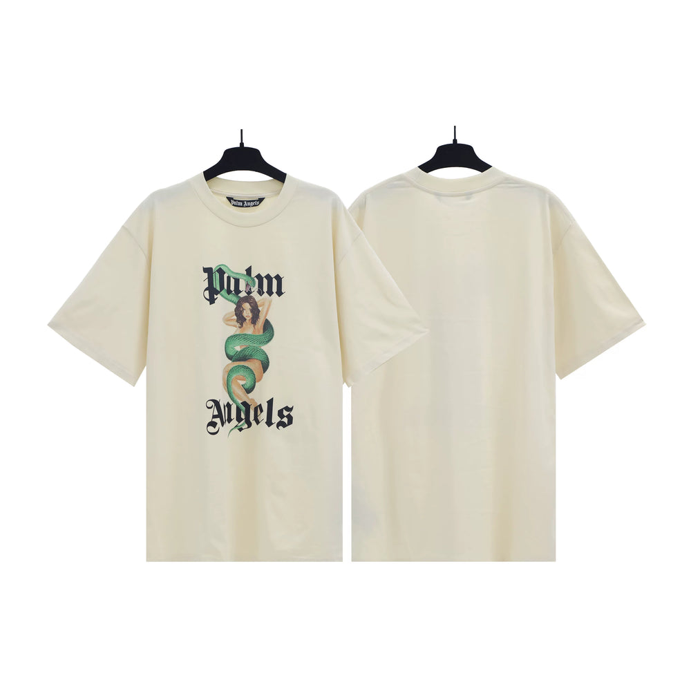 Palm Angels Cream Snake Lady Graphic Tee
