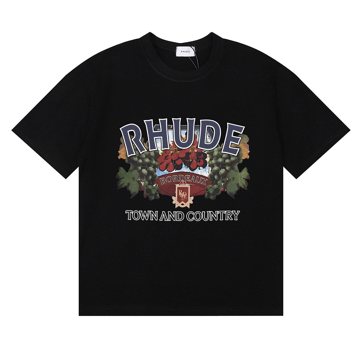 Rhude Town And Country Bordeaux Grape Vintage Graphic Black Short Sleeve T‑Shirt