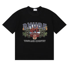 Rhude Town And Country Bordeaux Grape Vintage Graphic Black Short Sleeve T‑Shirt