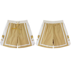 Rhude Khaki‑Off‑White Color‑Block Mountain Logo Drawstring Streetwear Shorts