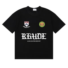 Rhude Alma Mater Crest Badge Graphic Black Short Sleeve T‑Shirt
