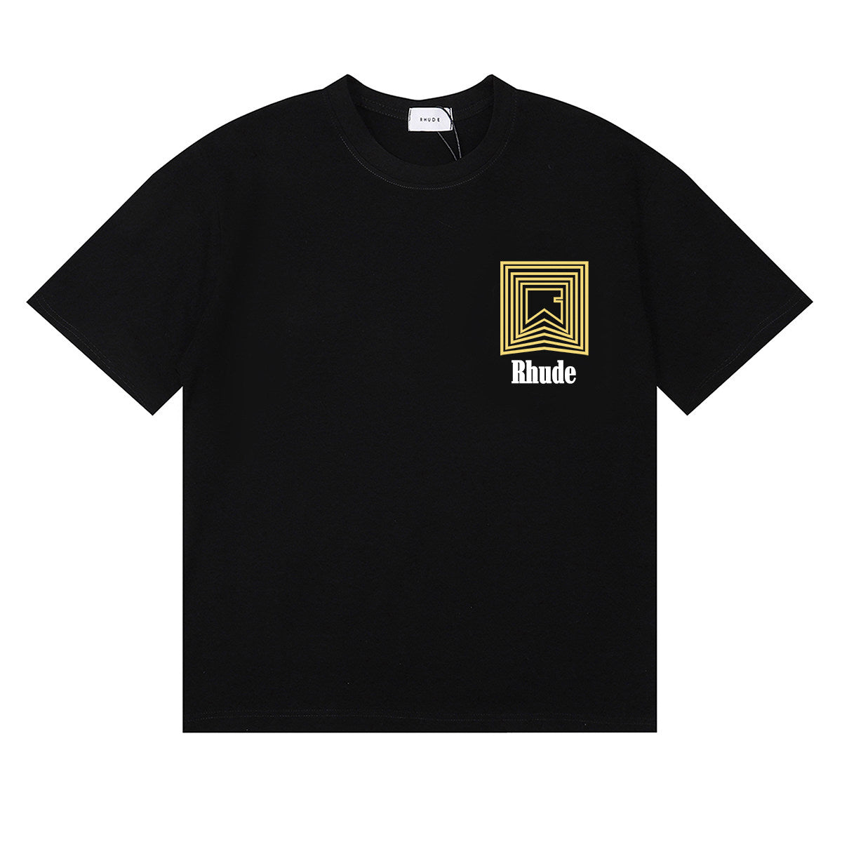 Rhude Geometric Square Layered Logo Graphic Black Short Sleeve T‑Shirt