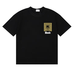 Rhude Geometric Square Layered Logo Graphic Black Short Sleeve T‑Shirt