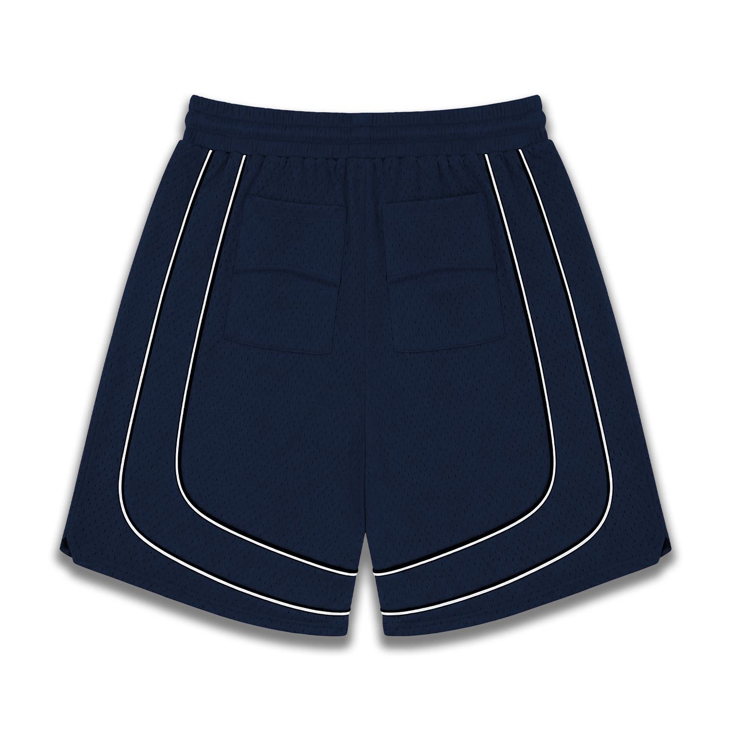 Rhude R‑Logo White Piping Navy Basketball‑Style Drawstring Streetwear Shorts