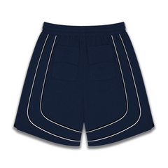 Rhude R‑Logo White Piping Navy Basketball‑Style Drawstring Streetwear Shorts