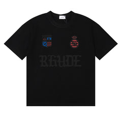 Rhude Cote D'Azur Shield Crest Gothic Letter Graphic Short Sleeve T-Shirt