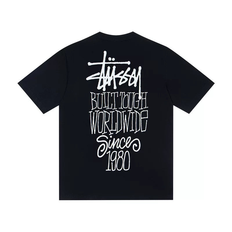STUSSY Black Stacked Text Back Print Tee